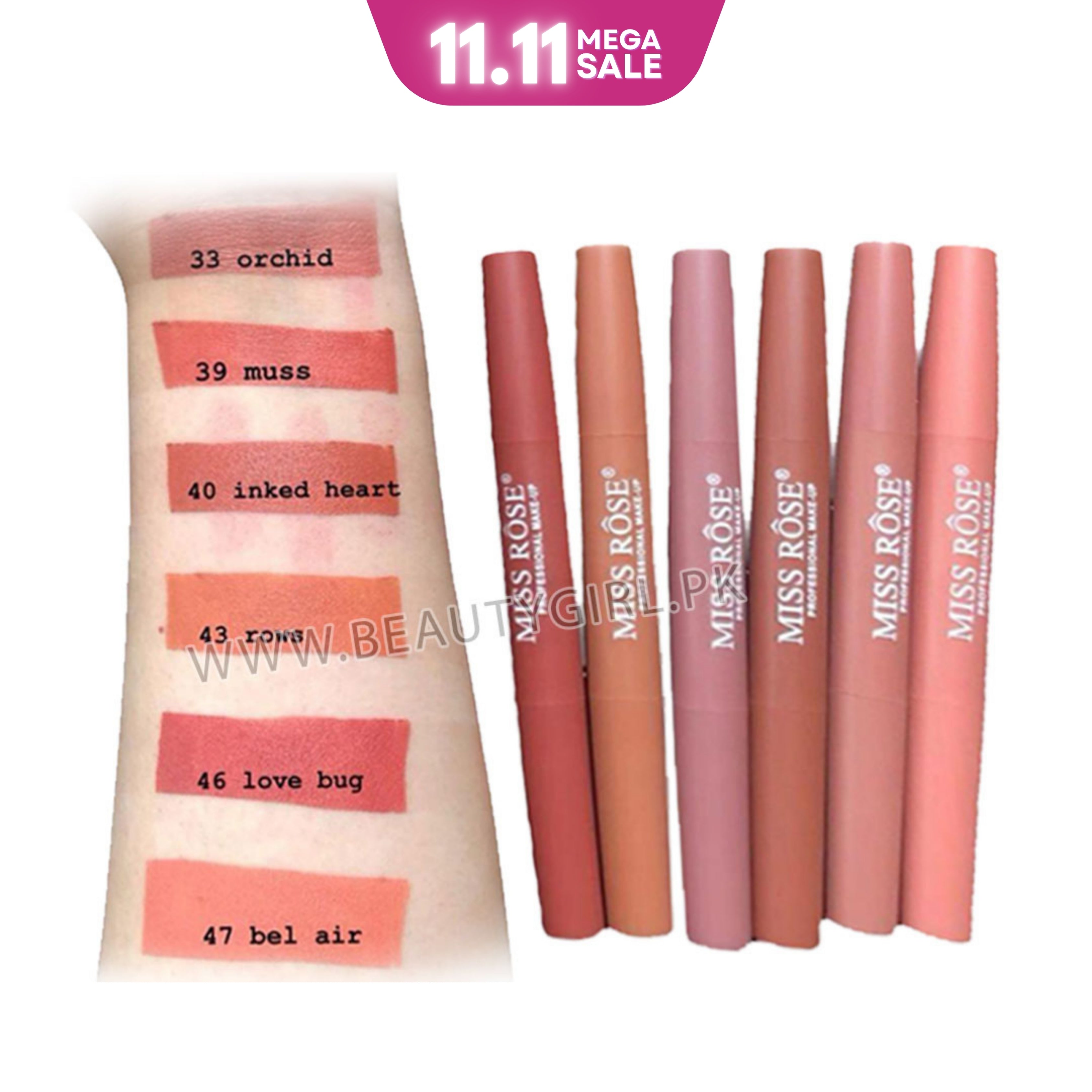 Miss rose 2in1 Lipsticks (Pack of 6)