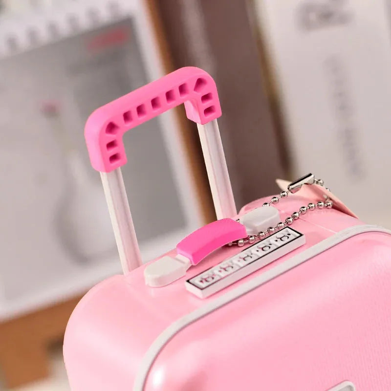 Mini Music Box Suitcase Trolley Luggage Style Jewelry Box Large Capacity Storage Case