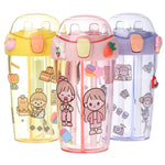 Cute Double Compartment Water Bottle With Two Straws For Kids