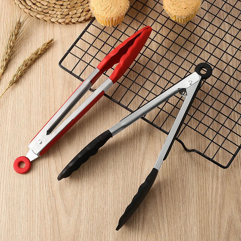 Stainless Steel With Silicone Food BBQ Grill Steak Clip Tong