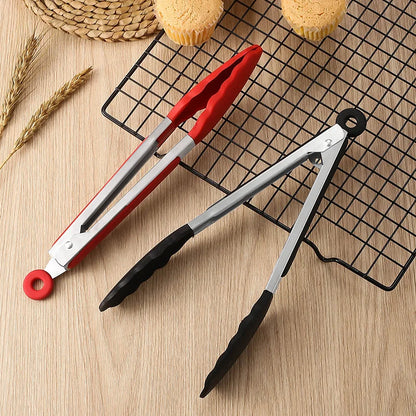 Stainless Steel With Silicone Food BBQ Grill Steak Clip Tong