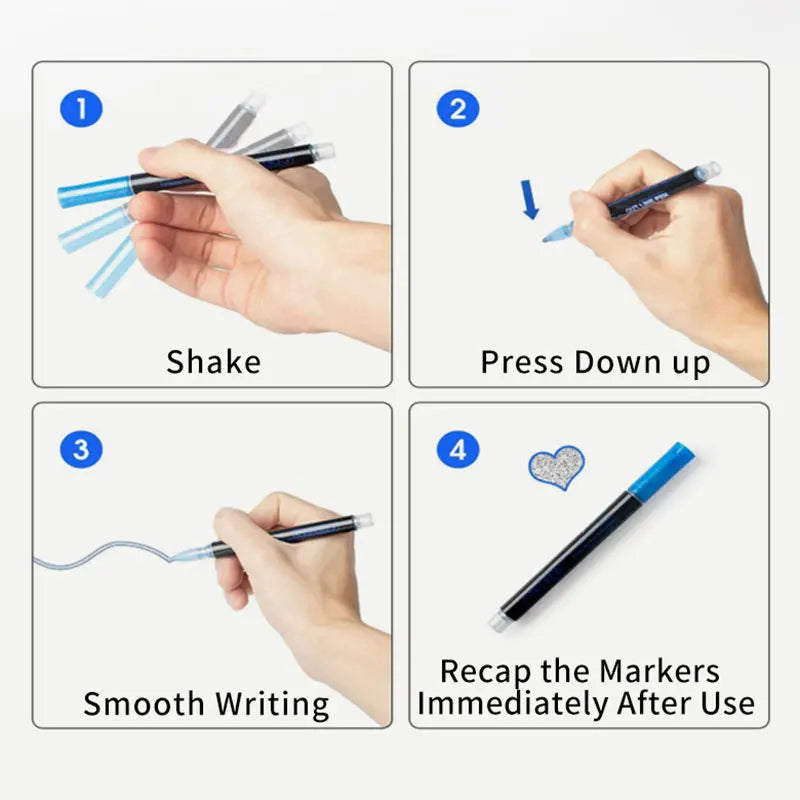 Outline Pen Double Line Contour Art Marker Pen Glitter Sparkle Highlighter Pack of 12