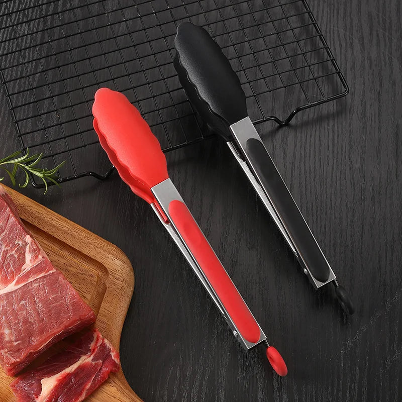 Stainless Steel With Silicone Food BBQ Grill Steak Clip Tong