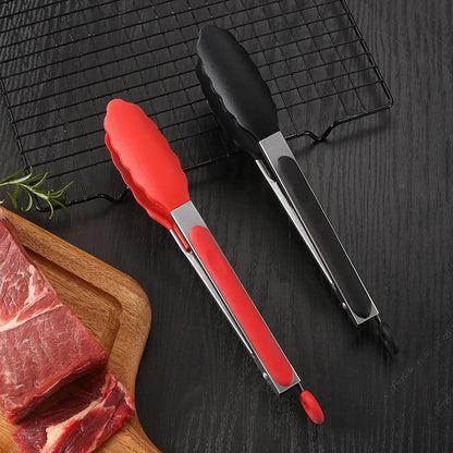 Stainless Steel With Silicone Food BBQ Grill Steak Clip Tong