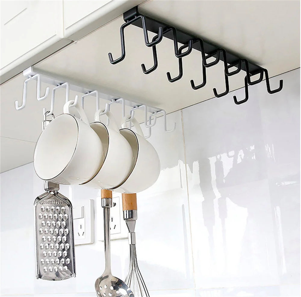 Multipurpose 5 Iron Hook Under Cabinet Mug Holder Storage Hooks for Shelf Cup Holder (Double Mug Patti)