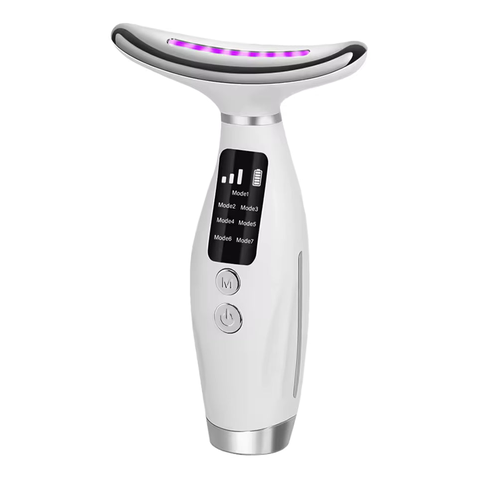 Face And Neck Beauty Device With 7 Colors Of LED Lighting, Vibration Massage, Neck Line Improvement, Double Chin Reduction, Neck Lifting Massager
