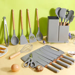 Silicone Kitchen Utensils Set With Ceramic Coated Knife Set Cutting Board And Block 19Pcs Set