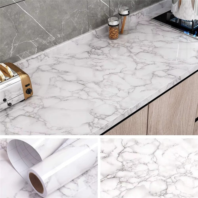 White Marble Design Self Adhesive Kitchen Marble Wallpaper Wall Sticker