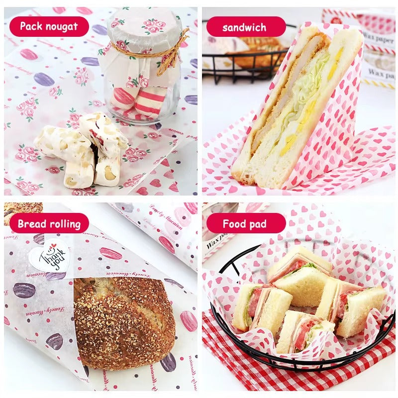 Wax Paper Nonstick Oil Proof Sandwich Potato Chips Wrapping Sheet 50Pcs Pack