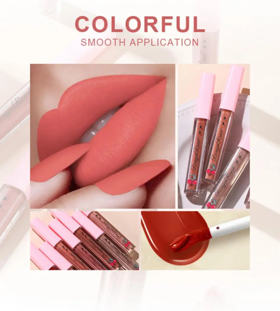 Dragon Ranee Cherry Matte Lipstick Long Lasting And Waterproof Lip Gloss 6Pcs Set