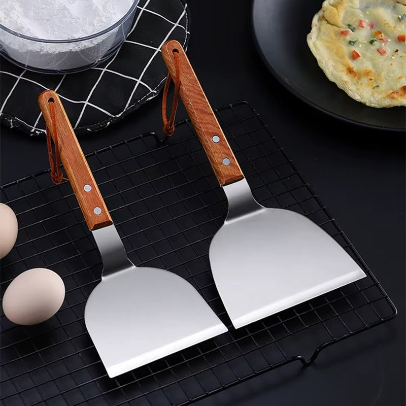 Stainless Steel Trumpet Scoop Spatula With Wood Handle Perfect For Cooking Grilling Each