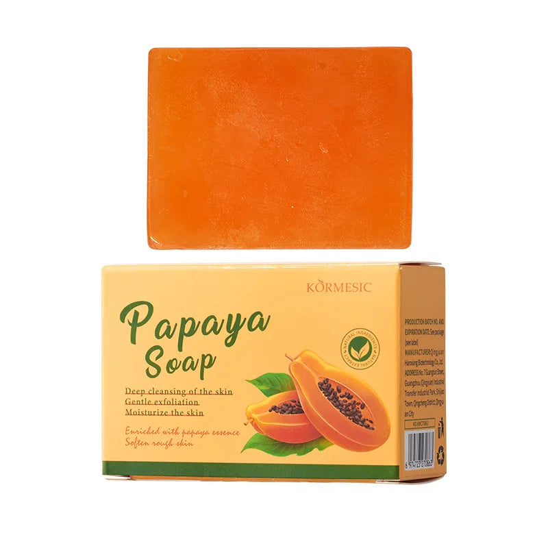KORMESIC Papaya Soap Gentle Exfoliating Moisturizing Deep Cleansing Body Bath Soaps 100g