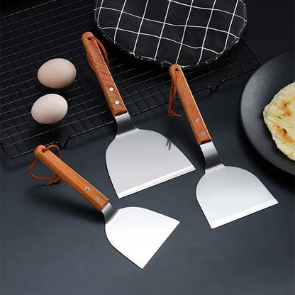 Stainless Steel Trumpet Scoop Spatula With Wood Handle Perfect For Cooking Grilling Each