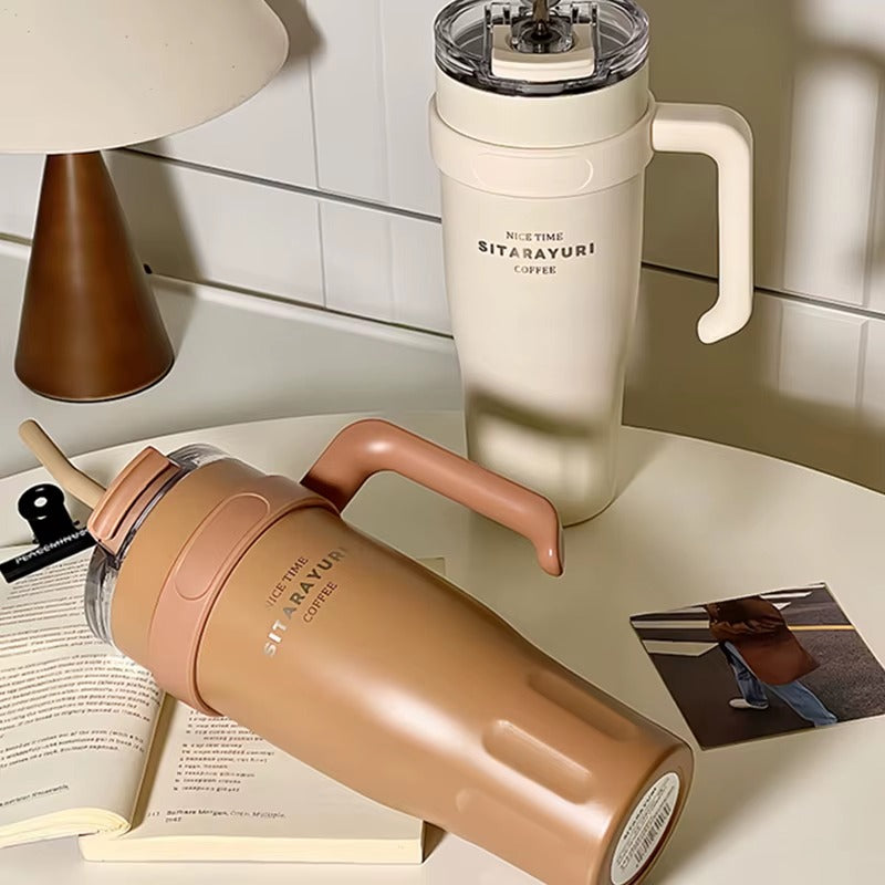 Nice Time Sitarayuri Coffee Stainless Steel Vacuum Insulated Tumbler With Lid Straw And Handle