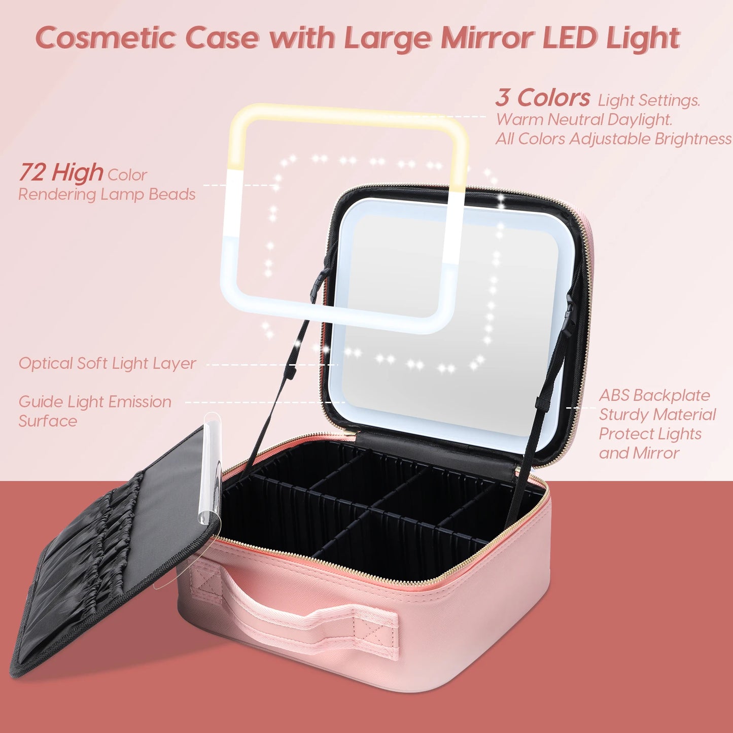Professional Portable LED Makeup Cosmetics Travel Makeup Artist Storage Bag With Multiple Compartment And Mirror