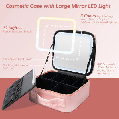 Professional Portable LED Makeup Cosmetics Travel Makeup Artist Storage Bag With Multiple Compartment And Mirror