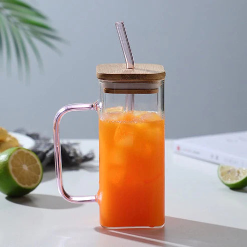 Transparent Borosilicate Glass Mug With Lid And Straw