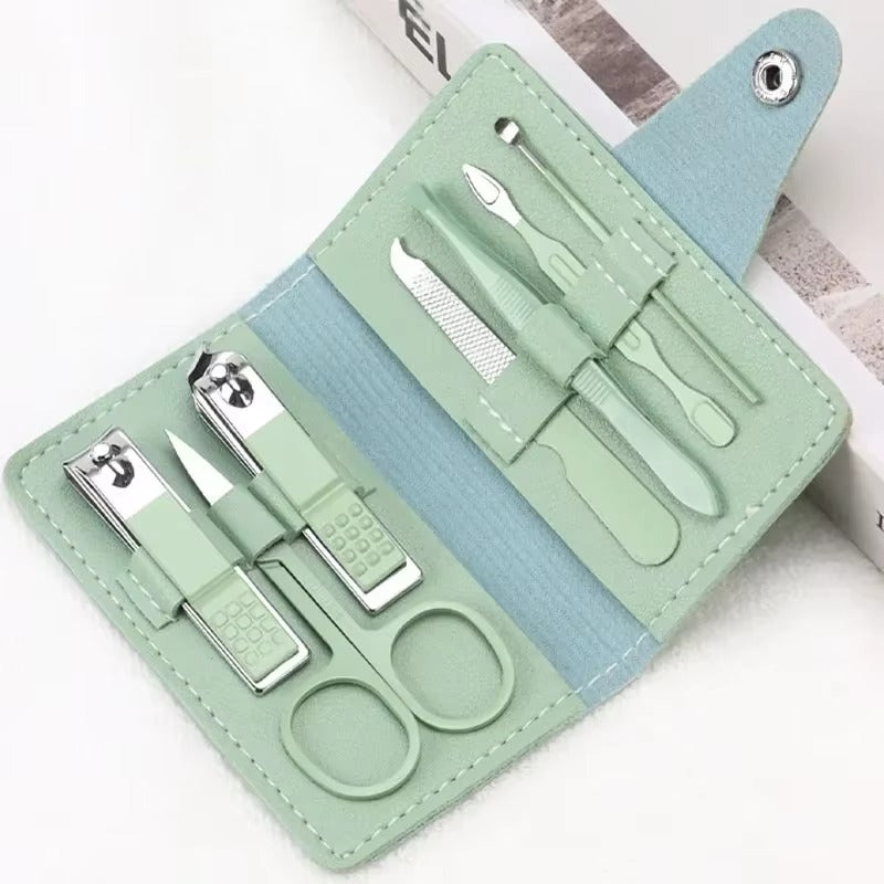 Stainless Steel 7in1 Nail Cutter Set High Quality Manicure Set Nail Self Grooming Kit With Leather Pouch