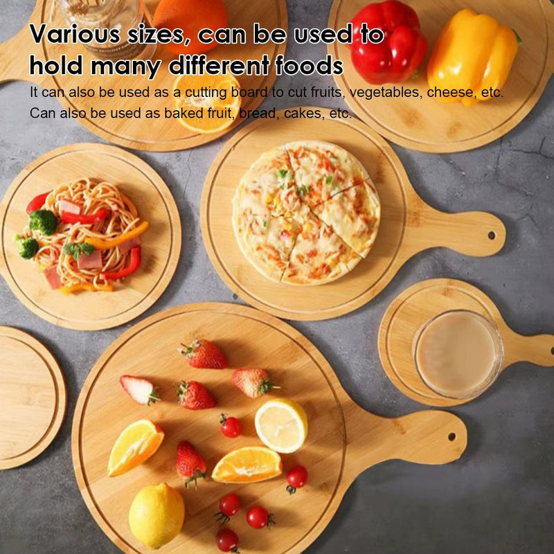 Round Shape Bamboo Pizza Plate Wooden With Long Handle