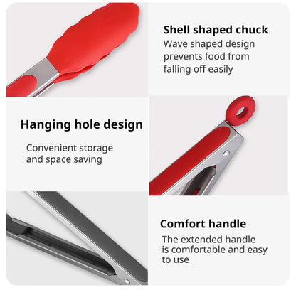 Stainless Steel With Silicone Food BBQ Grill Steak Clip Tong