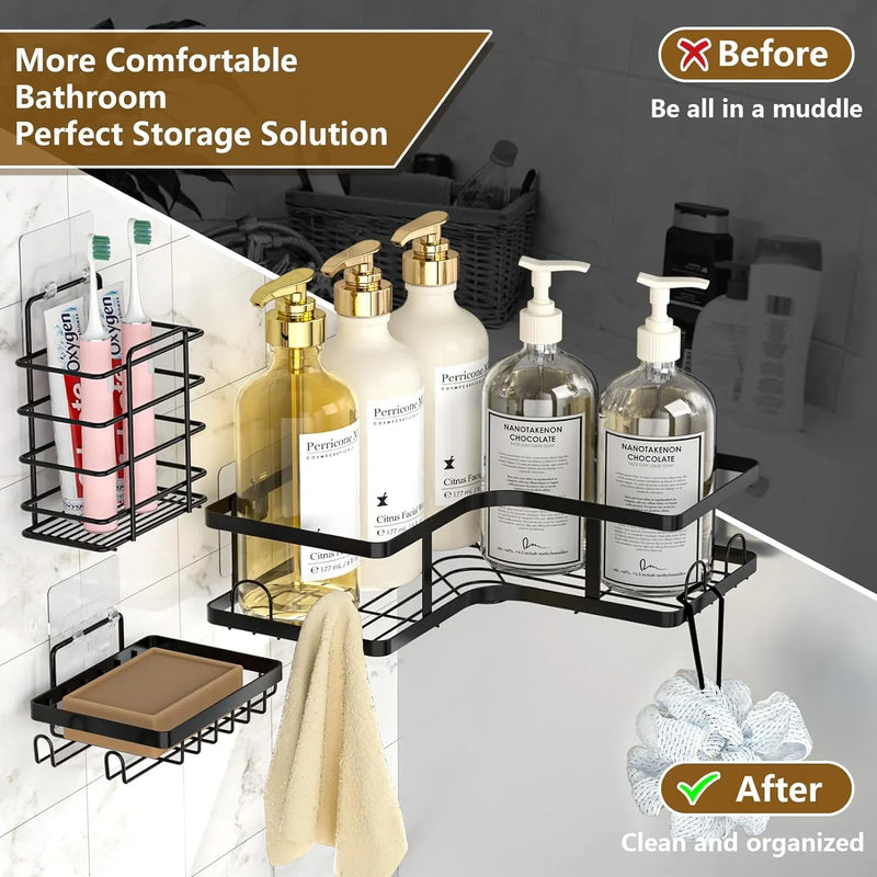 Multipurpose Stainless Steel Wall Storage Racks Mesh Shower Shelves Bathroom Corner Basket Soap Holder Set Of 5