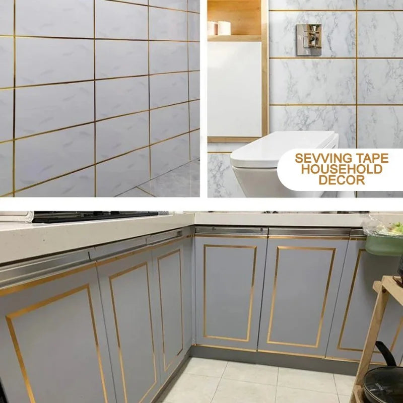 Self Adhesive Tile Sticker Tape Gold Ceramic Gap Seam Tape Sticker Waterproof 1cmx50m  (high return)