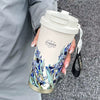 Stainless Steel Vacuum Flask Insulated Floral Coffee Mug With Straw 500ml