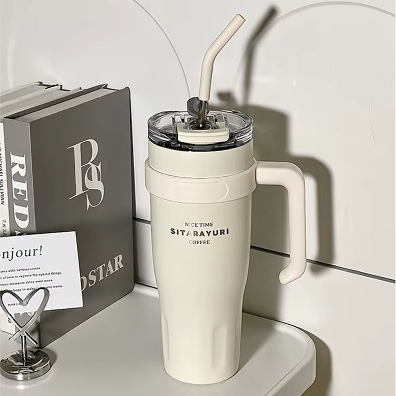 Nice Time Sitarayuri Coffee Stainless Steel Vacuum Insulated Tumbler With Lid Straw And Handle