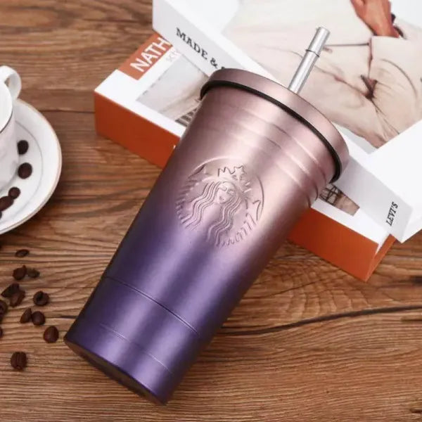 Stainless Steel Starbuck Embossed Logo Tumbler With Straw