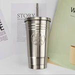 Stainless Steel Starbuck Embossed Logo Tumbler With Straw