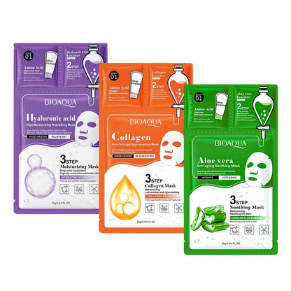 Bioaqua 3 Step Collagen &amp; Niacinamide Sheet Mask Pack - Set of 3