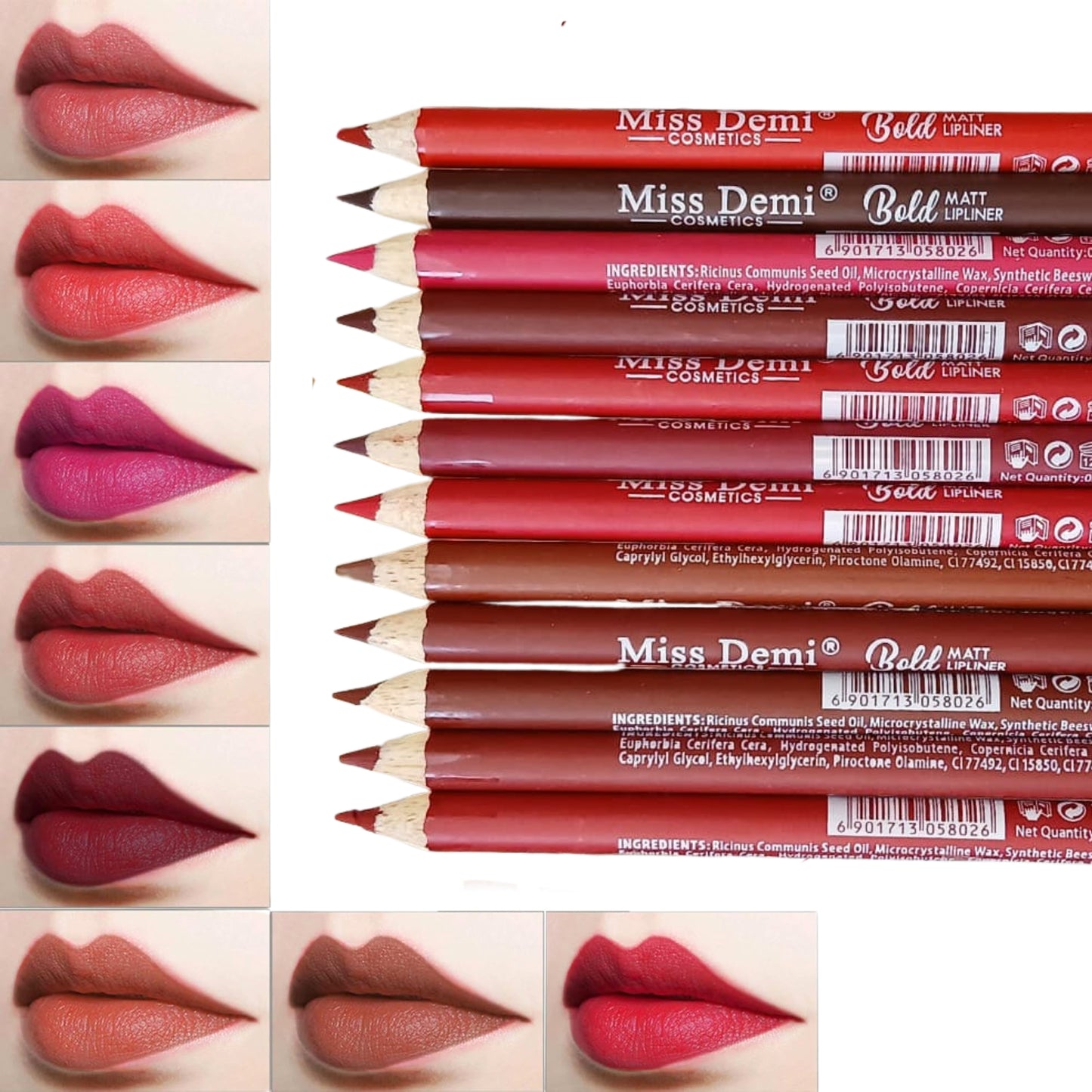Miss Demi Matte Creamy Lip Liner Pencil – Long Stay, Smudge Free & Waterproof (12 Smooth Shades Set)