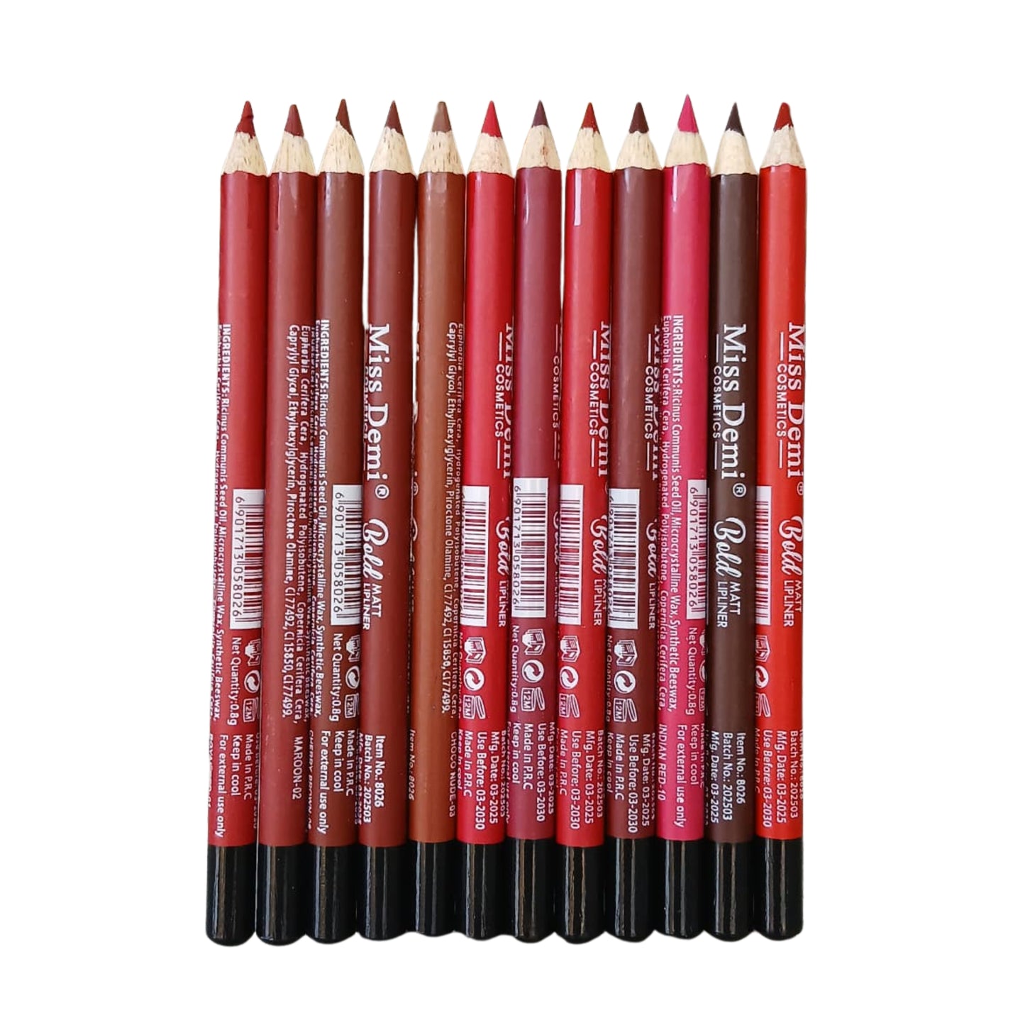 Miss Demi Matte Creamy Lip Liner Pencil – Long Stay, Smudge Free & Waterproof (12 Smooth Shades Set)