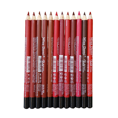 Miss Demi Matte Creamy Lip Liner Pencil – Long Stay, Smudge Free & Waterproof (12 Smooth Shades Set)