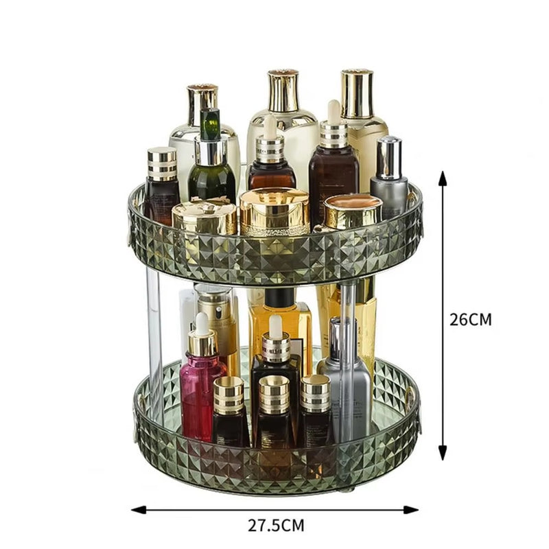 Crystal Clear Diamond Cut Acrylic 2 Layer Rotating Makeup Organizer