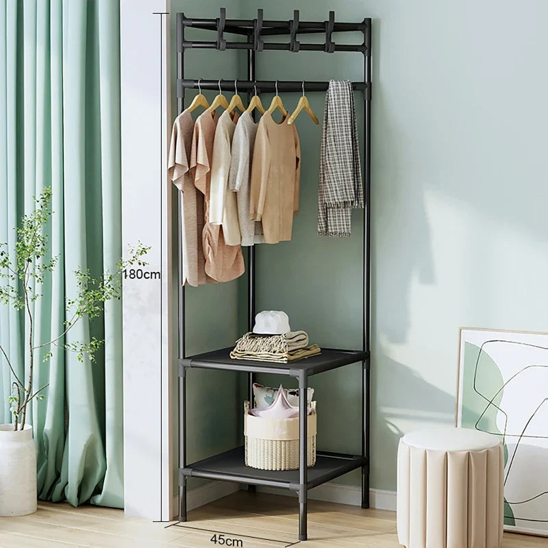 Multifunctional Space Efficient Wardrobe Corner Storage Rack Shelves Shoe Storage Clothes Hanging Organizer 0869
