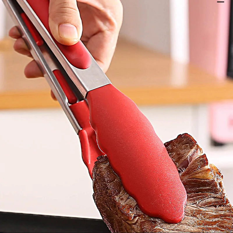 Stainless Steel With Silicone Food BBQ Grill Steak Clip Tong