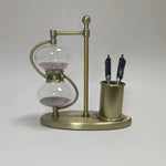 Retro Office Sand Clock Hourglass Decor With Pen Holder