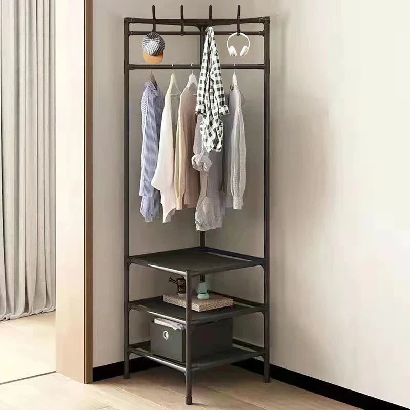 Multifunctional Space Efficient Wardrobe Corner Storage Rack Shelves Shoe Storage Clothes Hanging Organizer 0869
