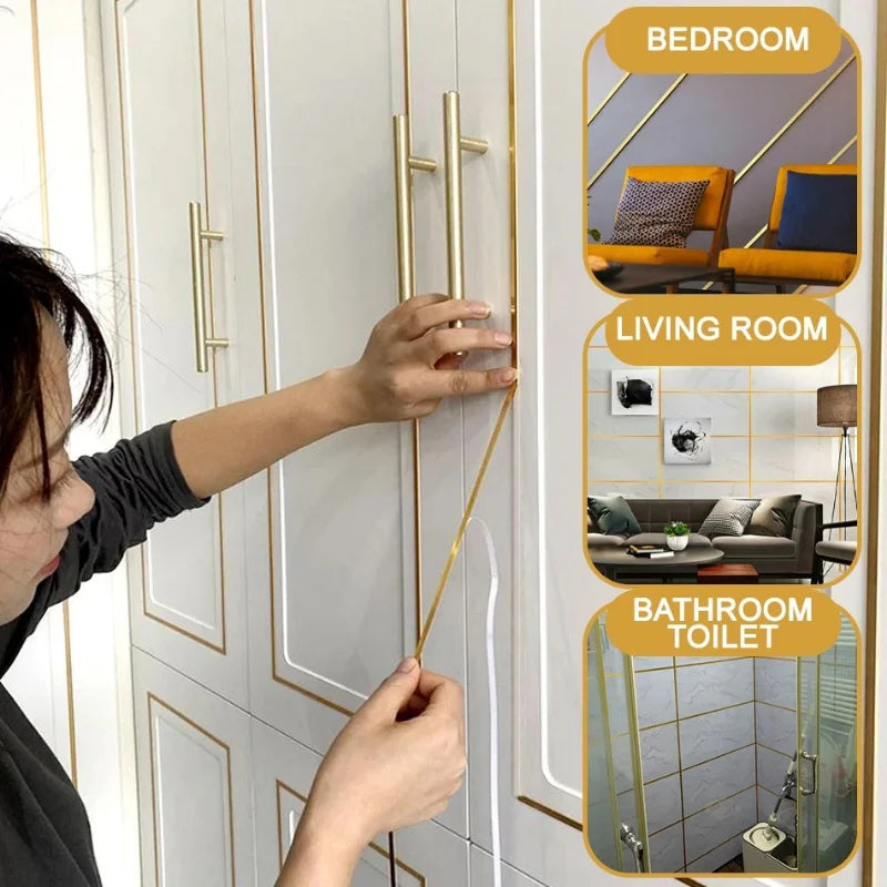 Self Adhesive Tile Sticker Tape Gold Ceramic Gap Seam Tape Sticker Waterproof 1cmx50m  (high return)