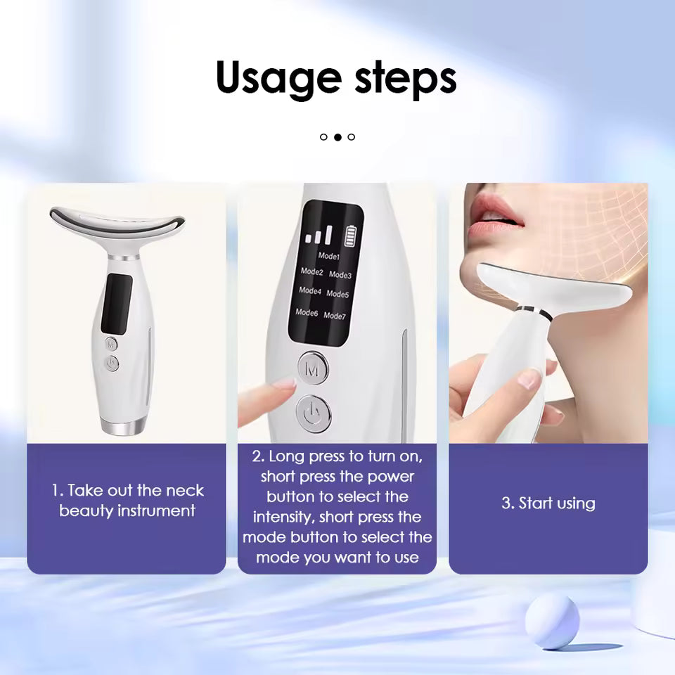 Face And Neck Beauty Device With 7 Colors Of LED Lighting, Vibration Massage, Neck Line Improvement, Double Chin Reduction, Neck Lifting Massager