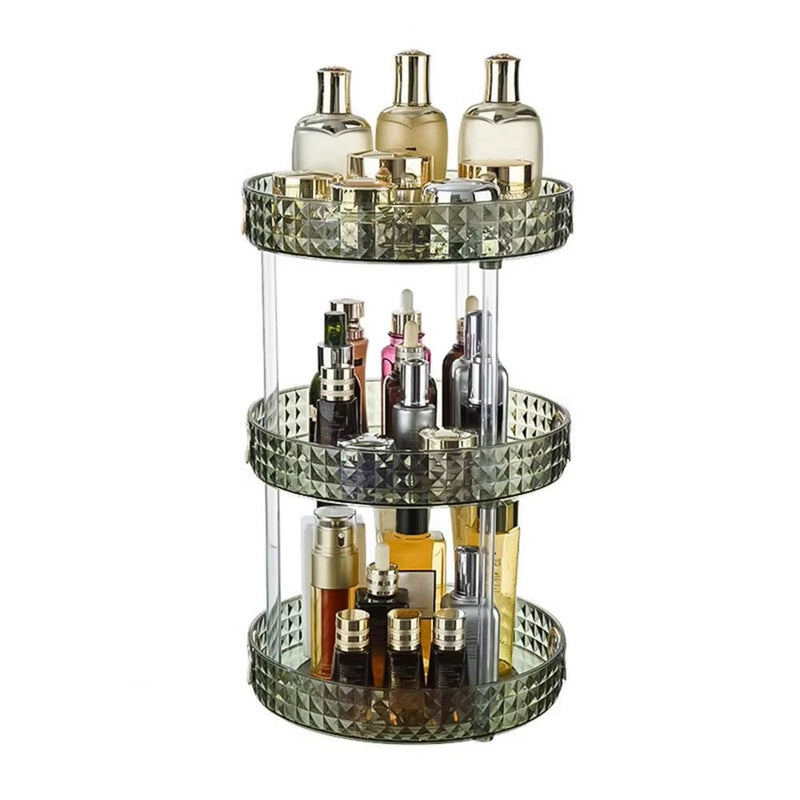 Crystal Clear Diamond Cut Acrylic 3 Layer Rotating Makeup Organizer