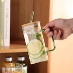 Transparent Borosilicate Glass Mug With Lid And Straw