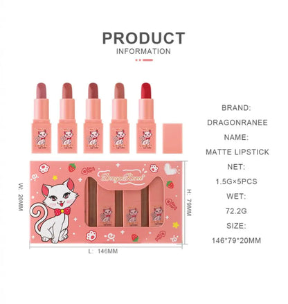 Dragon Ranee 5Pcs Matte Lipstick Set