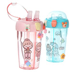 Cute Double Compartment Water Bottle With Two Straws For Kids