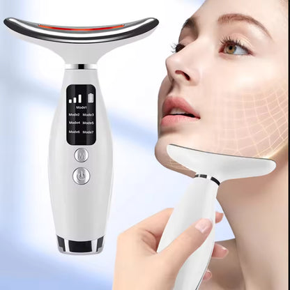 Face And Neck Beauty Device With 7 Colors Of LED Lighting, Vibration Massage, Neck Line Improvement, Double Chin Reduction, Neck Lifting Massager