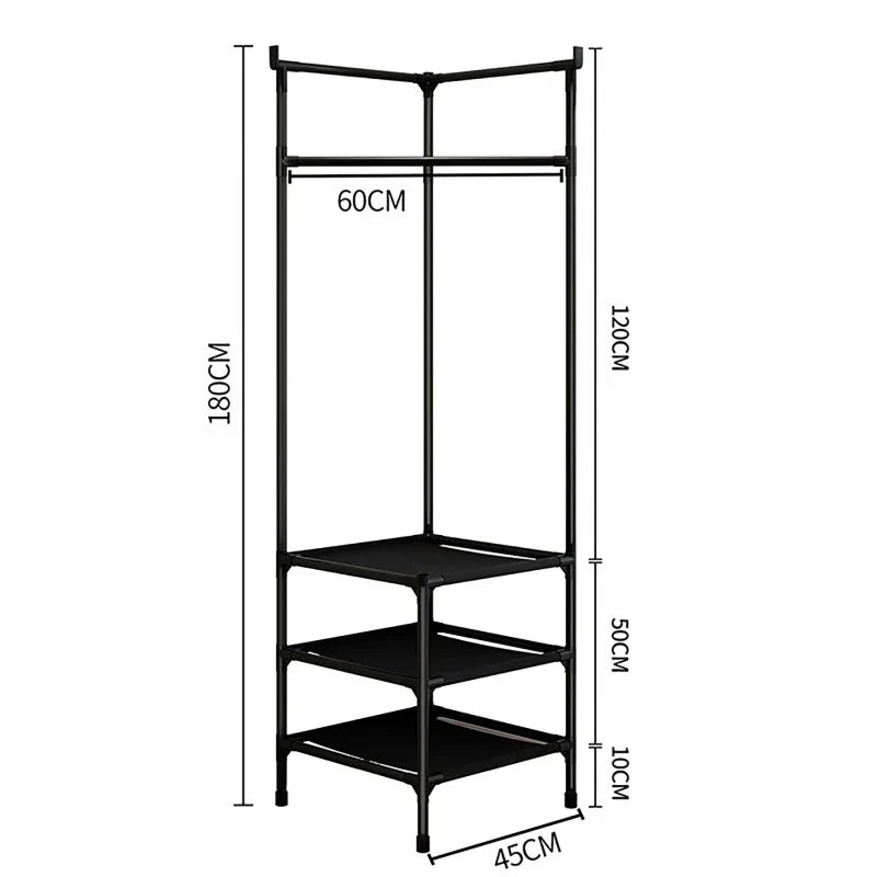 Multifunctional Space Efficient Wardrobe Corner Storage Rack Shelves Shoe Storage Clothes Hanging Organizer 0869