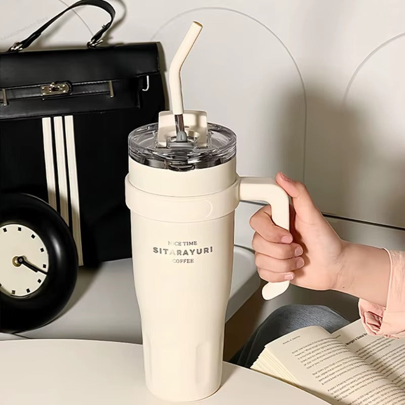 Nice Time Sitarayuri Coffee Stainless Steel Vacuum Insulated Tumbler With Lid Straw And Handle