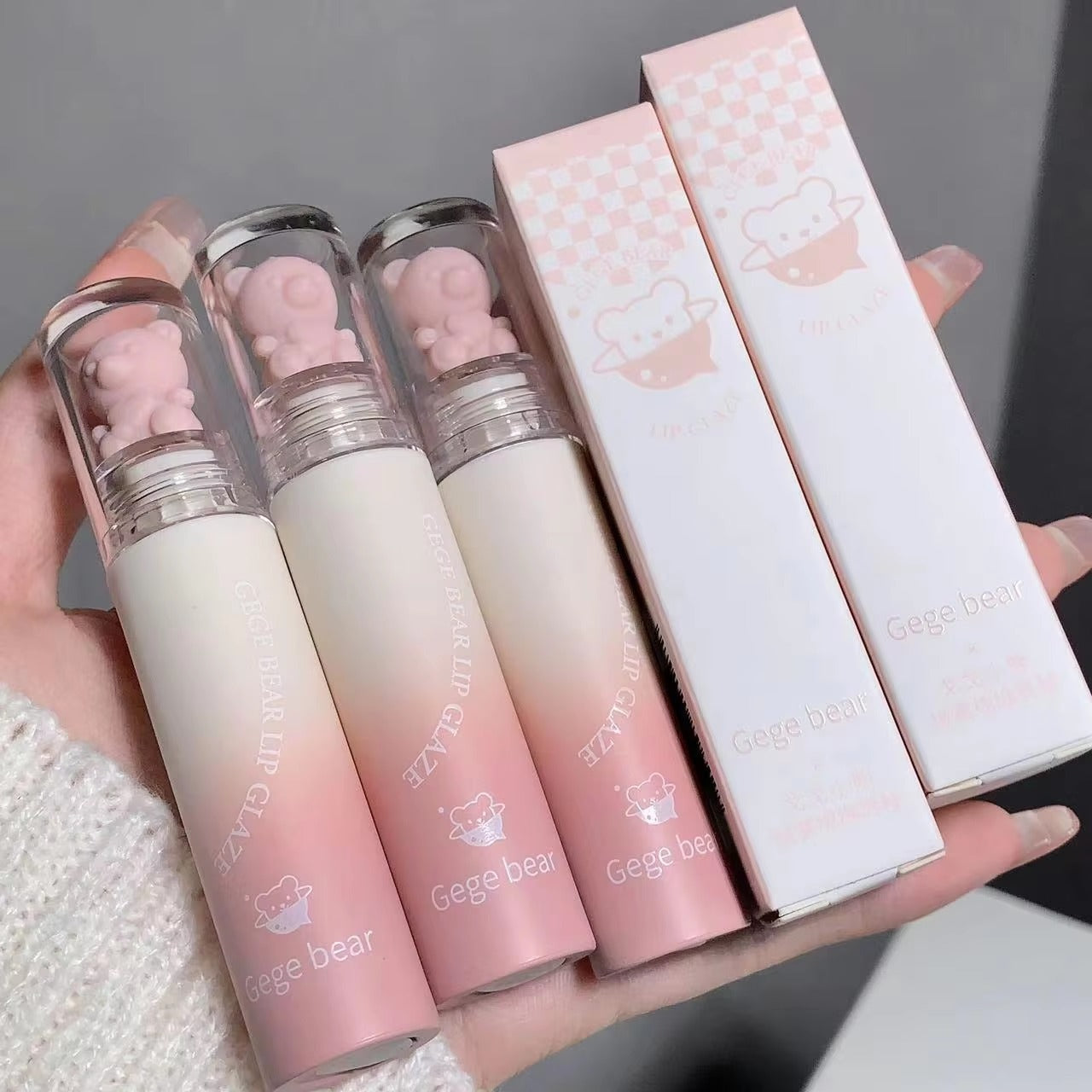 Gege Bear Pink Bear Lip Glaze Matte Lipgloss 6Pcs Set