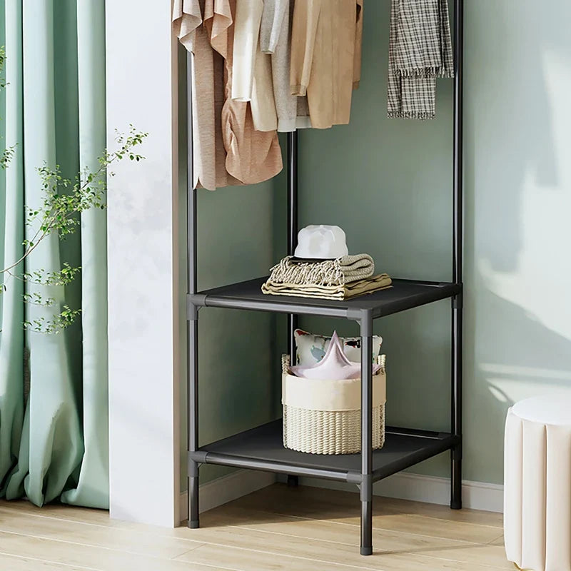 Multifunctional Space Efficient Wardrobe Corner Storage Rack Shelves Shoe Storage Clothes Hanging Organizer 0869